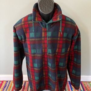 90s Plaid Flannel Quarter Zip Jacket Fleece Colorblock Red Green Blue Large